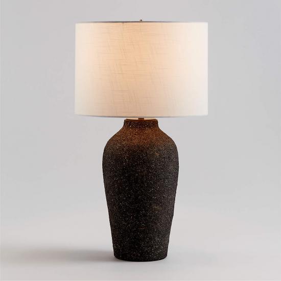 Corfu Tall Black Earthenware Table Lamp with Drum Shade