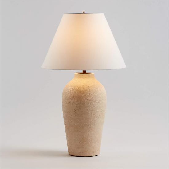 Corfu Tall Cream White Earthenware Table Lamp with Tapered Shade