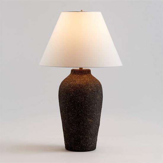 Corfu Tall Black Earthenware Table Lamp with Tapered Shade